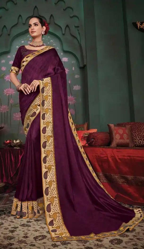 Purple Color Silk Embroidery Designer Party Wear Saree Blouse -089117923