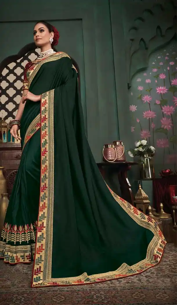 Green Color Silk Embroidery Designer Party Wear Saree Blouse -089117930