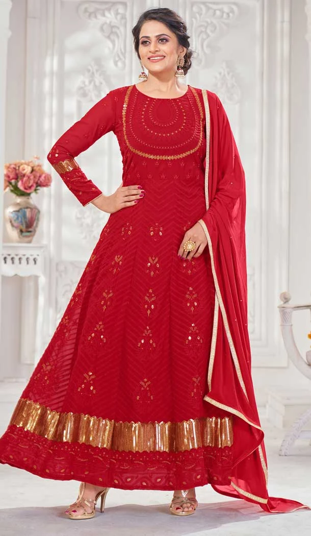 Red Color Georgette Heavy Embroidered Long Anarkali Salwar Kameez -091117941 Red Color Georgette Heavy Embroidered Long Anarkali Salwar Kameez -091117941