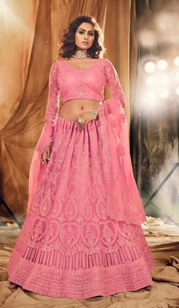 Pink Color Heavy Net Embroidery Bridal Wedding Wear Lehenga Choli -093117952