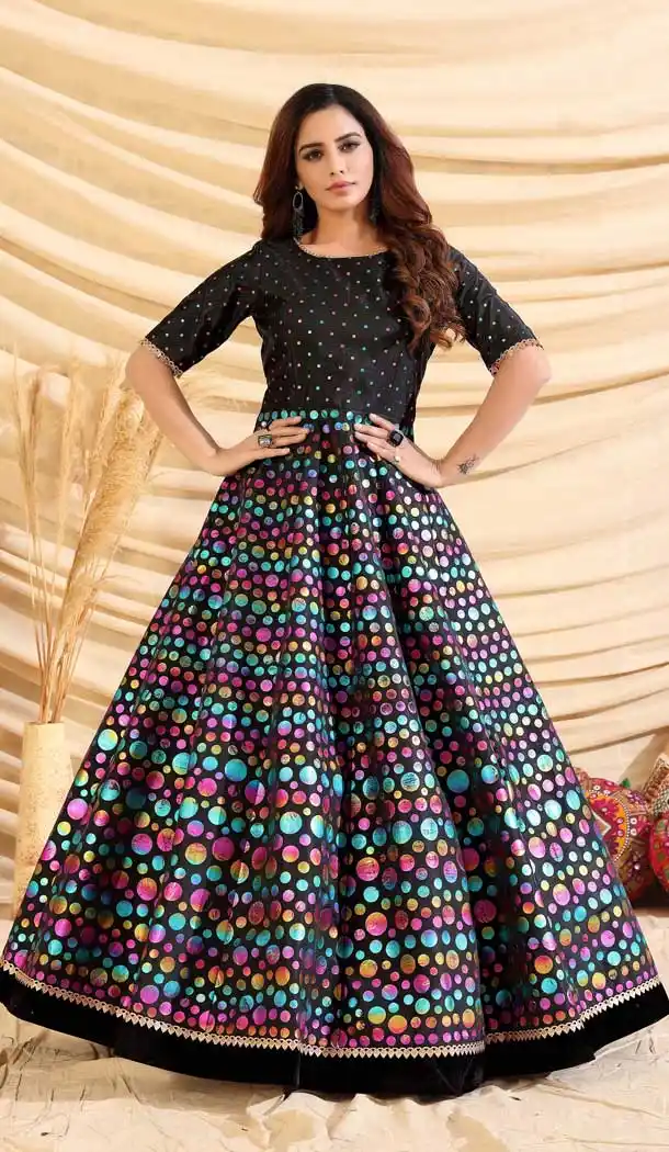 Black Color Tafetta Silk Designer Party Wear Gown -095117966