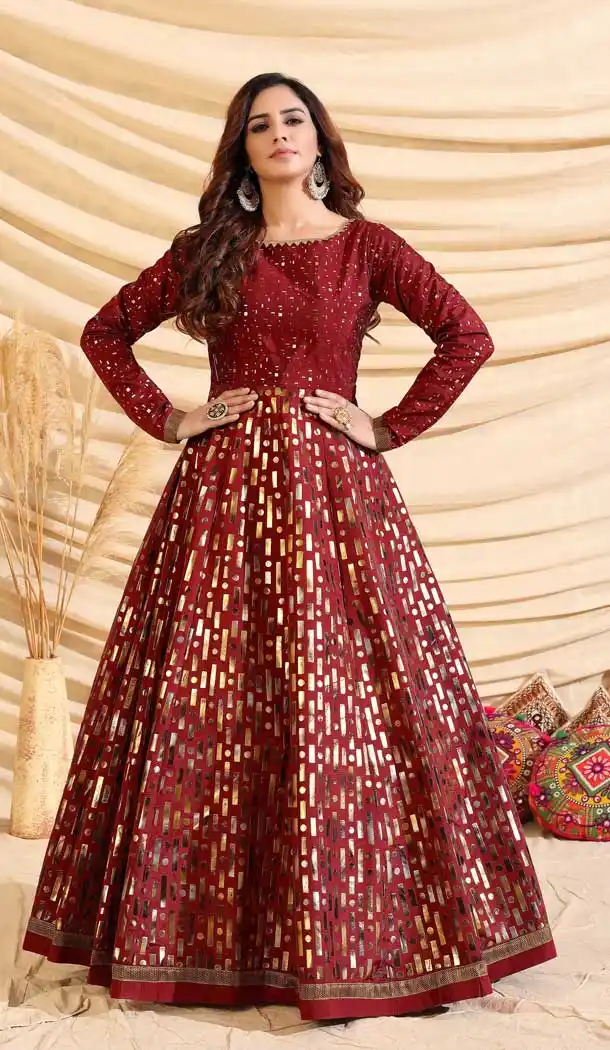 Maroon Color Tafetta Silk Designer Party Wear Gown -095117967