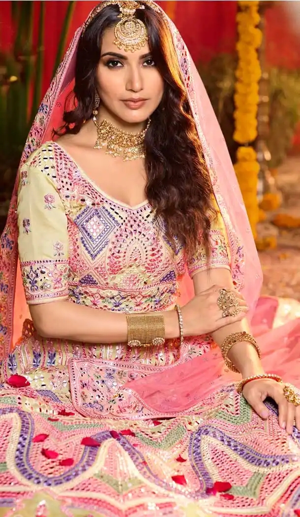 Cream Color Pure Organza Heavy Designer Bridal Wedding Wear Lehenga Choli -115118128