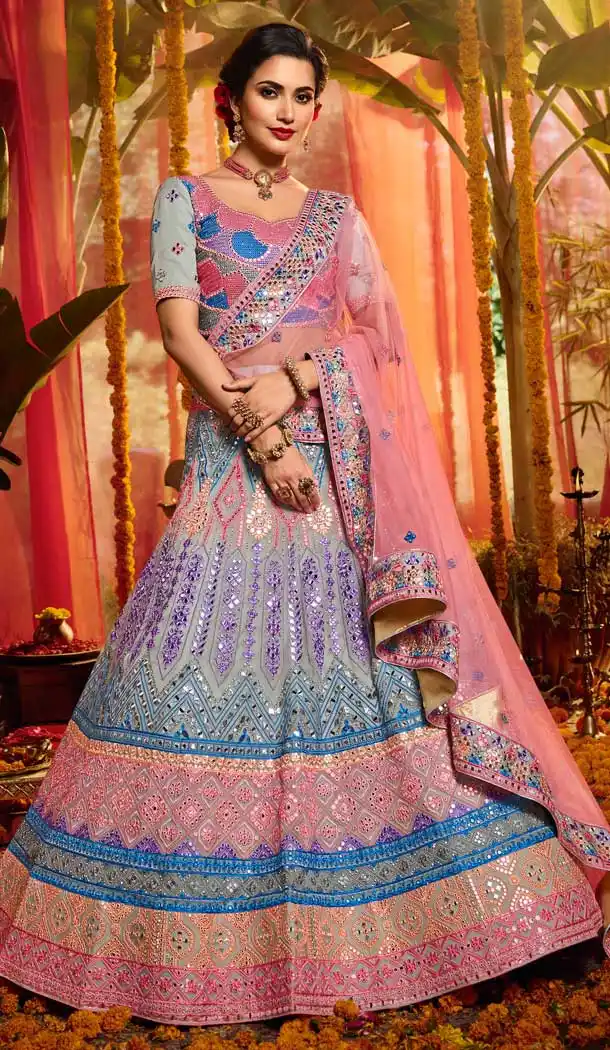 Grey Color Pure Organza Heavy Designer Bridal Wedding Wear Lehenga Choli -115118129