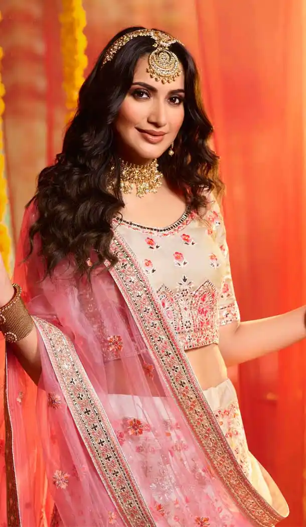 Off White Color Pure Organza Heavy Designer Bridal Wedding Wear Lehenga Choli -115118130