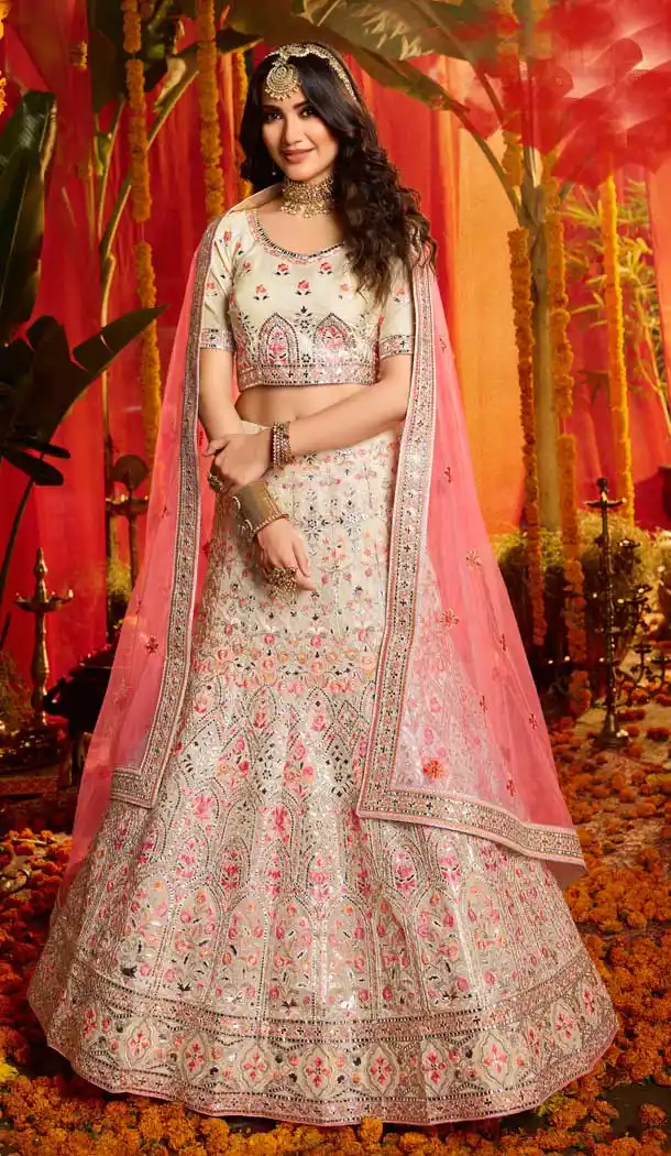 Off White Color Pure Organza Heavy Designer Bridal Wedding Wear Lehenga Choli -115118130