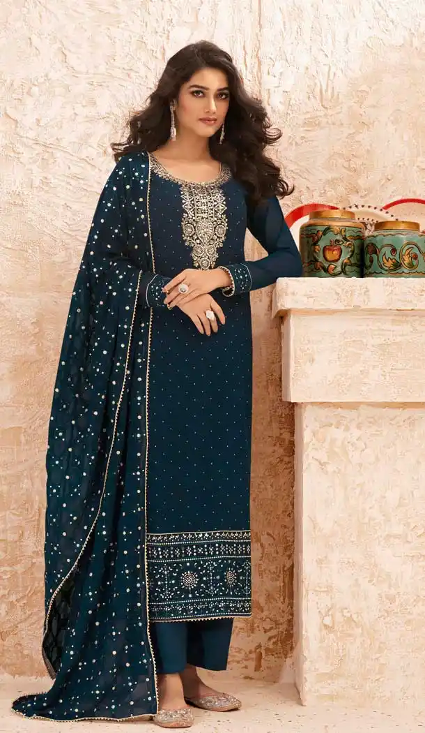 Teal Blue Color Real Georgette Designer Party Wear Salwar Suit -124118208