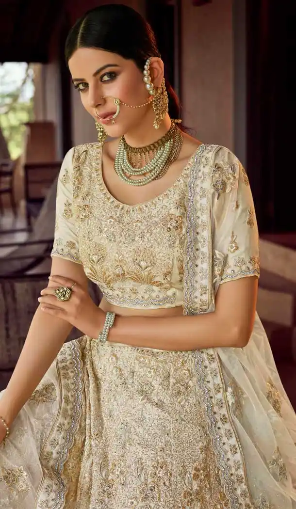Off White Color Georgette Designer Bridal Wedding Wear Lehenga Choli -108118074