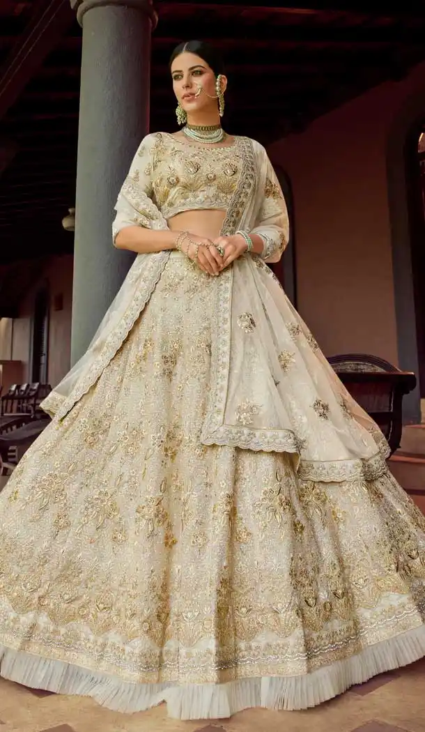 Off White Color Georgette Designer Bridal Wedding Wear Lehenga Choli -108118074