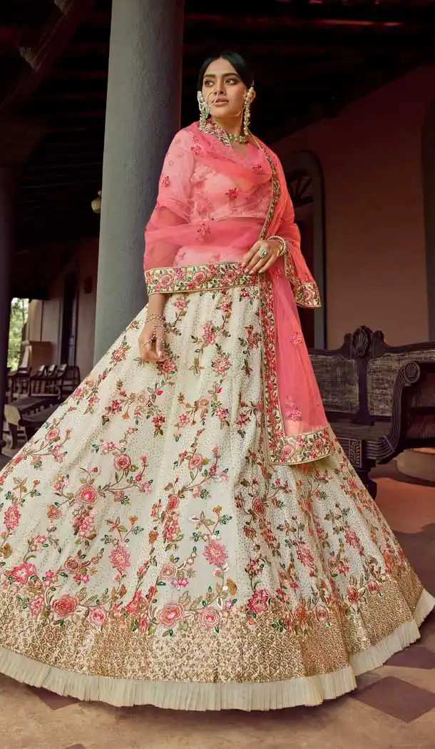 Off White Color Georgette Designer Bridal Wedding Wear Lehenga Choli -108118077