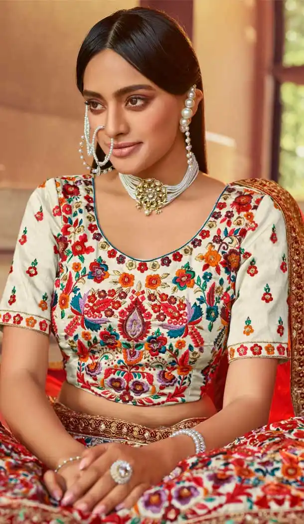 Off White Color Art Silk Designer Bridal Wedding Wear Lehenga Choli -108118078