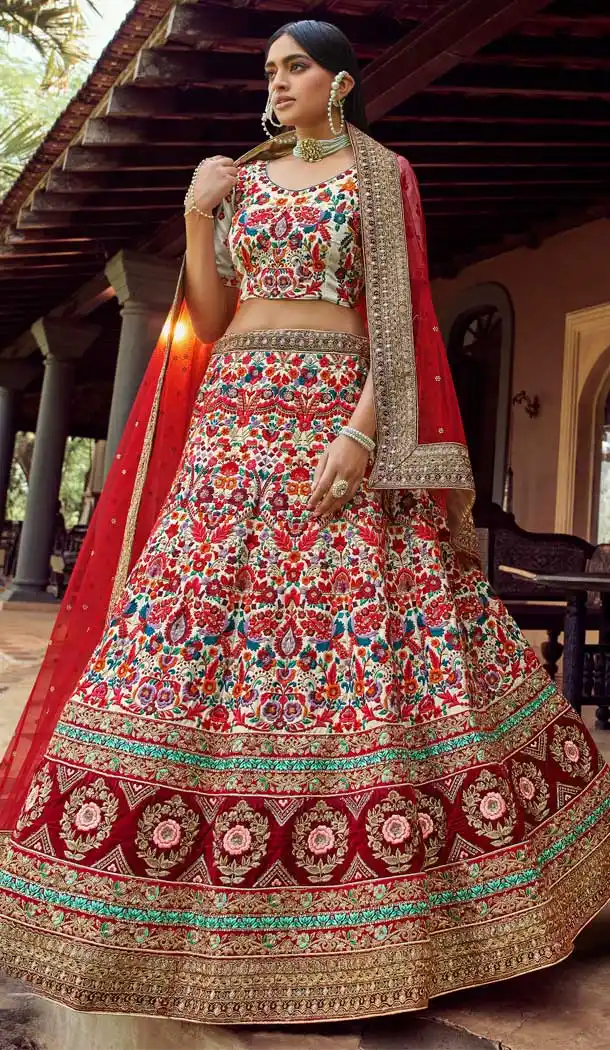 Off White Color Art Silk Designer Bridal Wedding Wear Lehenga Choli -108118078