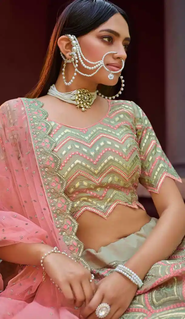 Green Color Organza Designer Bridal Wedding Wear Lehenga Choli -108118079