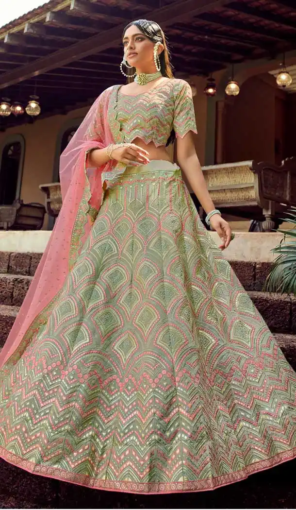 Green Color Organza Designer Bridal Wedding Wear Lehenga Choli -108118079