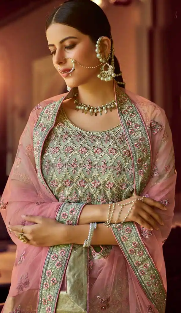 Green Color Georgette Designer Bridal Wedding Wear Lehenga Choli -108118080