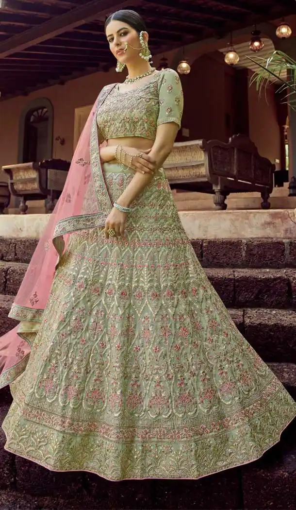 Green Color Georgette Designer Bridal Wedding Wear Lehenga Choli -108118080