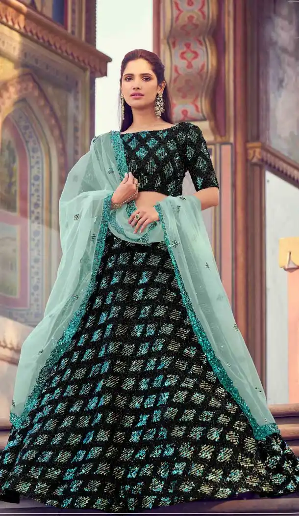 Luscious Black Color Fur Imported Fabric Designer Party Wear Lehenga Choli -125118214