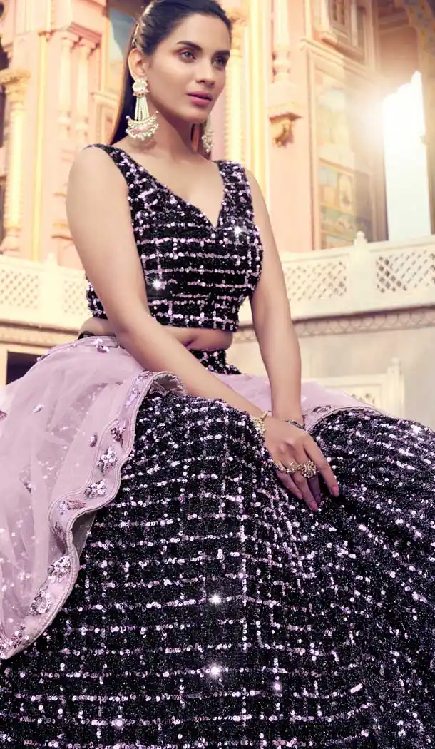 Majesty Black Color Fur Imported Fabric Designer Party Wear Lehenga Choli -125118215