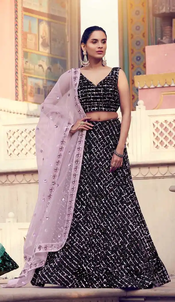 Majesty Black Color Fur Imported Fabric Designer Party Wear Lehenga Choli -125118215