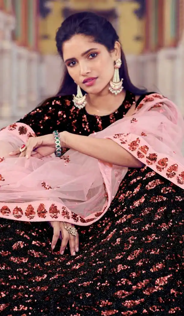 Tranquil Black Color Fur Imported Fabric Designer Party Wear Lehenga Choli -125118216