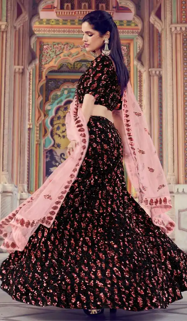 Tranquil Black Color Fur Imported Fabric Designer Party Wear Lehenga Choli -125118216