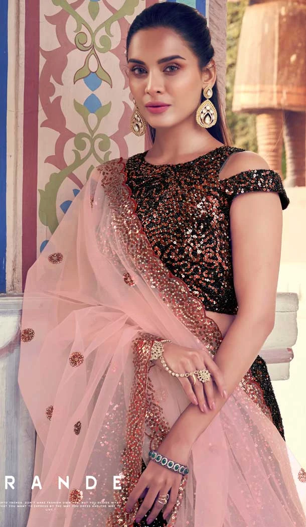 Mesmerizing Black Color Fur Imported Fabric Designer Party Wear Lehenga Choli -125118217
