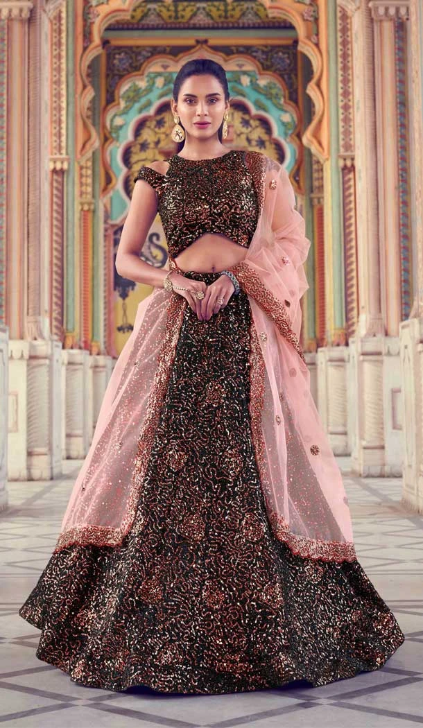 Mesmerizing Black Color Fur Imported Fabric Designer Party Wear Lehenga Choli -125118217