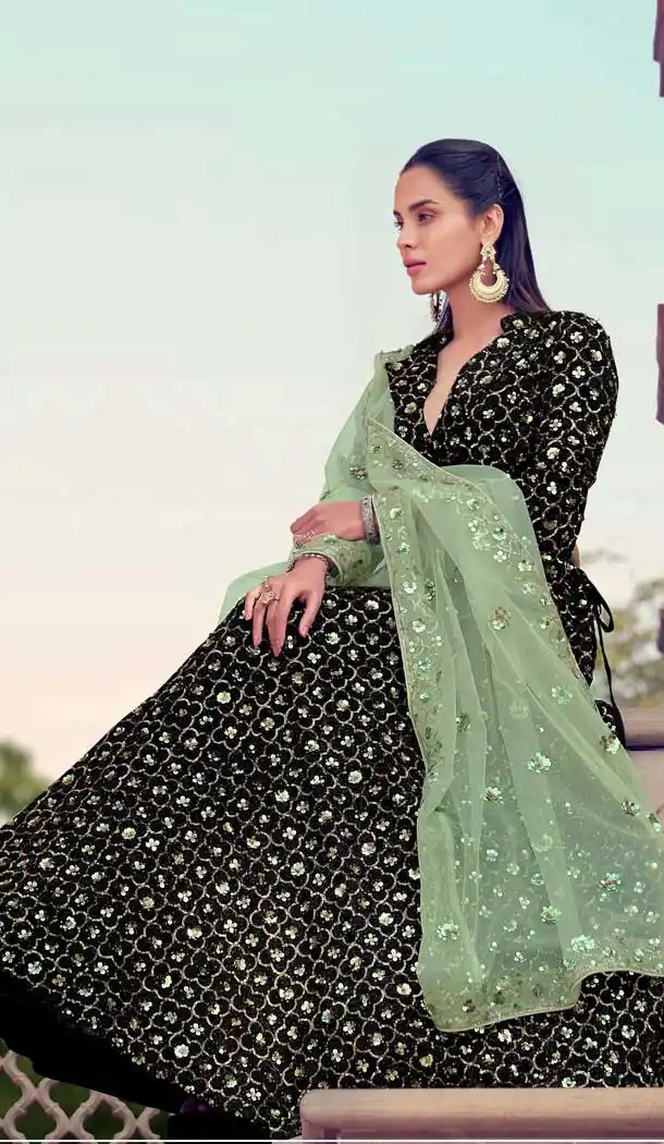 Dazzling Diva Black Color Fur Imported Fabric Designer Party Wear Lehenga Choli -125118219