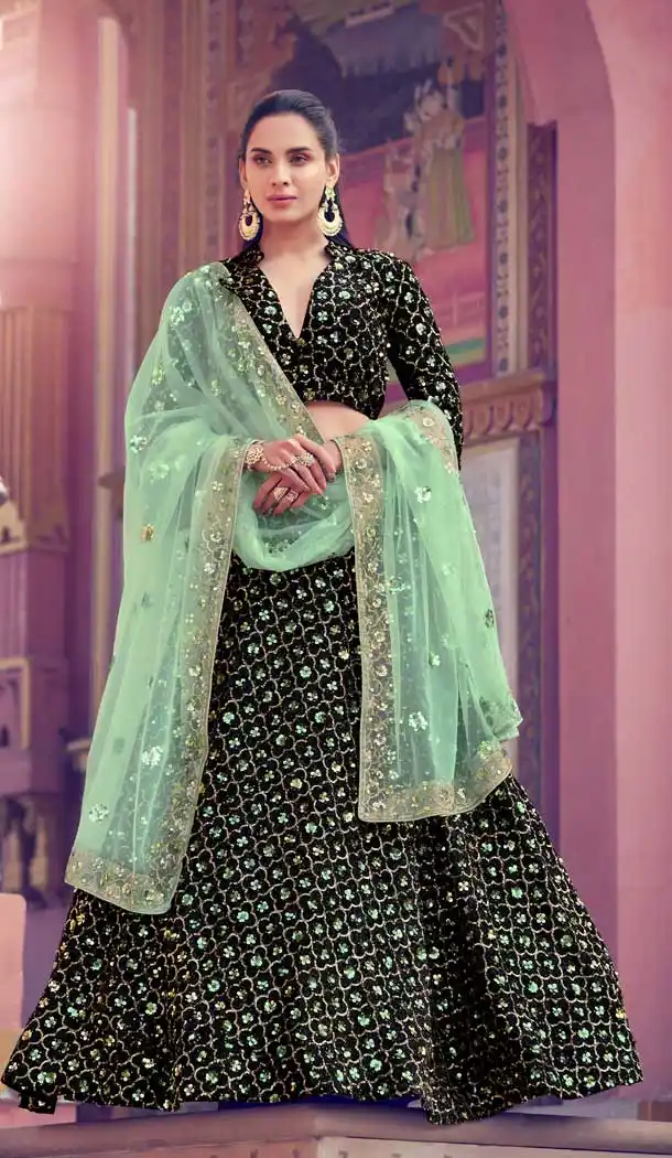 Dazzling Diva Black Color Fur Imported Fabric Designer Party Wear Lehenga Choli -125118219