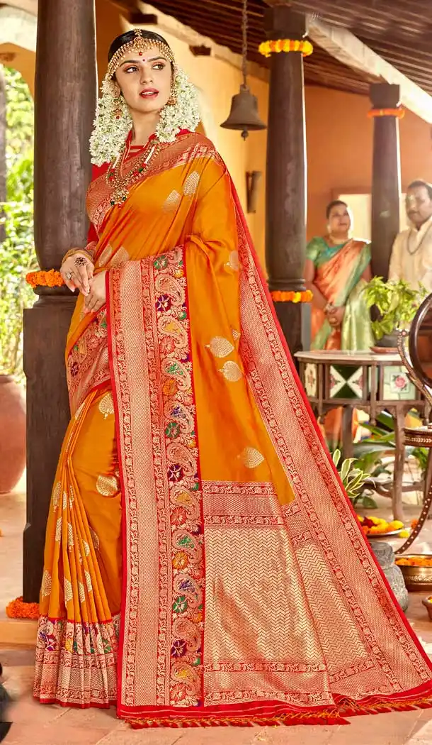 Musterd Color Silk Designer Traditional Party Wear Saree Blouse -122118180