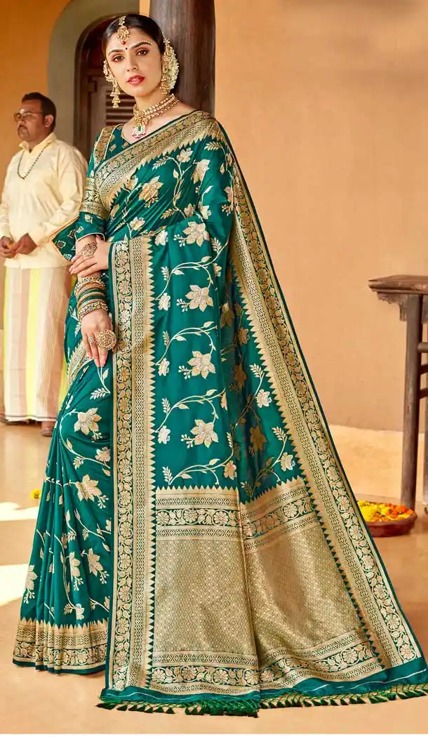 Rama Green Color Silk Designer Traditional Party Wear Saree Blouse -122118181