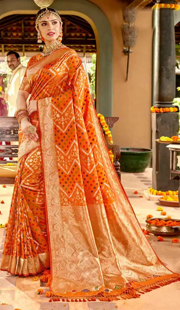 Orange Color Silk Designer Traditional Party Wear Saree Blouse -122118184
