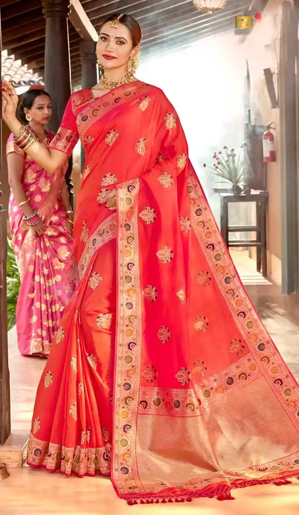 Redish Pink Color Silk Designer Traditional Party Wear Saree Blouse -122118189