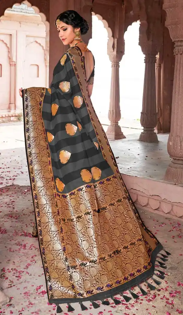 Black Grey Color Silk Designer Traditional Party Wear Saree Blouse -123118193