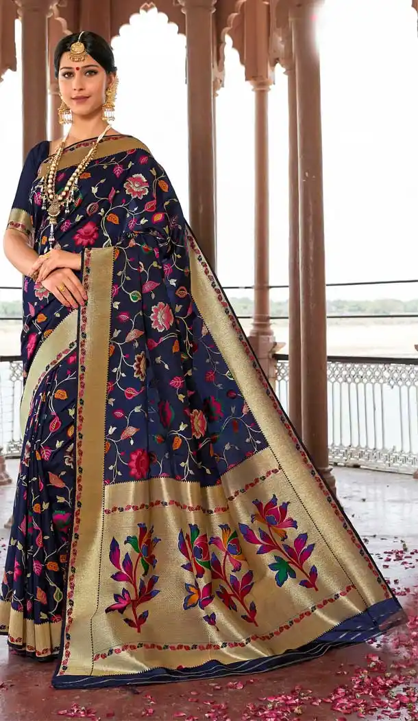 Navy Blue Color Silk Designer Traditional Party Wear Saree Blouse -123118199