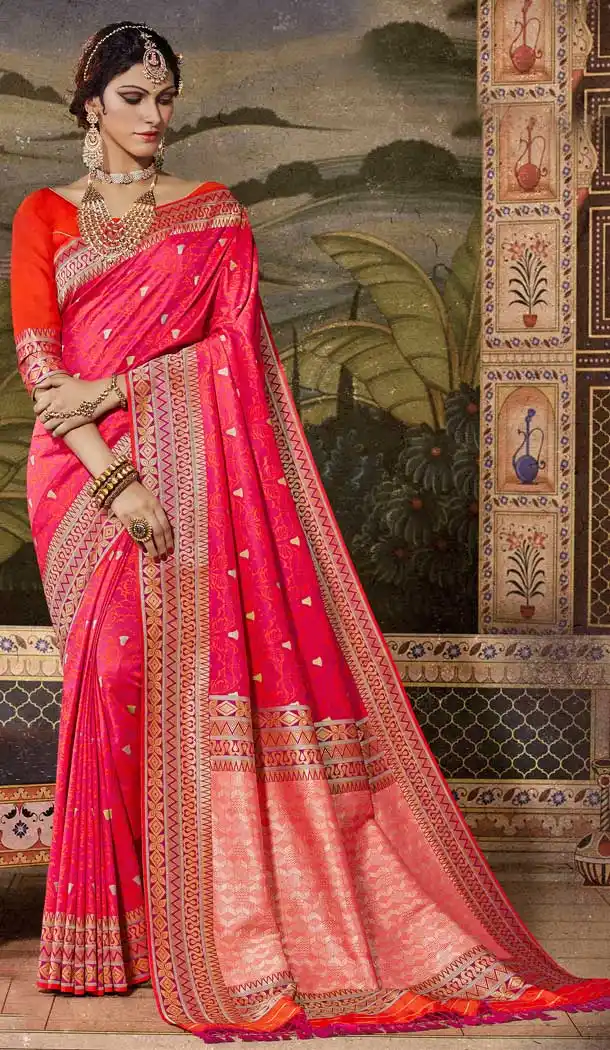 Pink Color Silk Jacquard Work Traditional Party Wear Saree -135118300