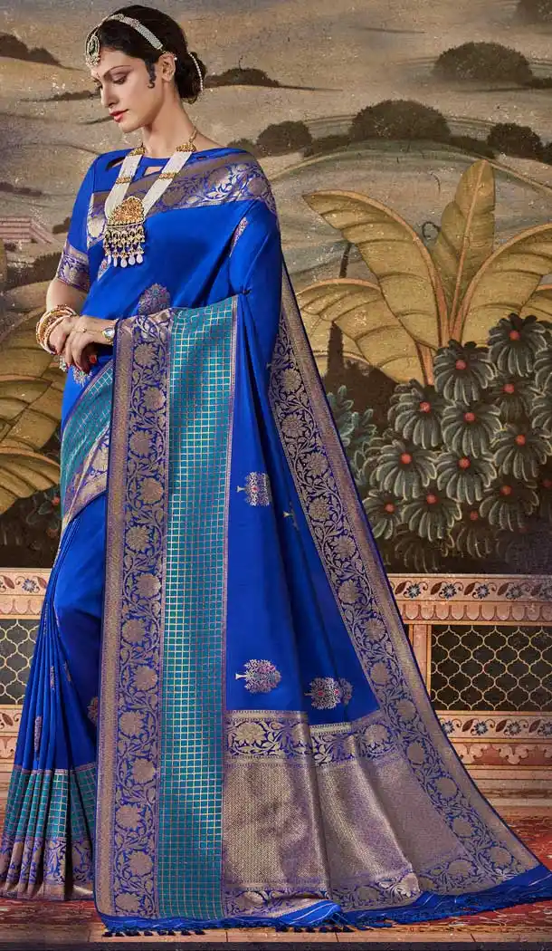Blue Color Silk Jacquard Work Traditional Party Wear Saree -135118301