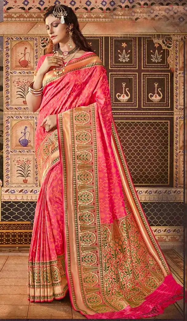 Pink Color Silk Jacquard Work Traditional Party Wear Saree -135118303