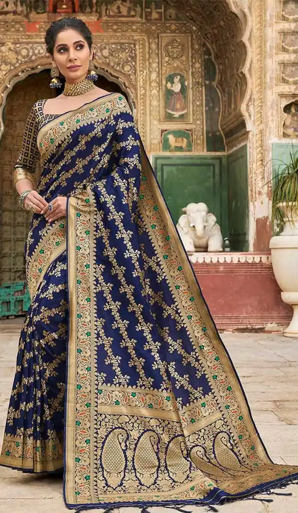 Blue Color Silk Weaving Work Traditional Party Wear Saree -136118307