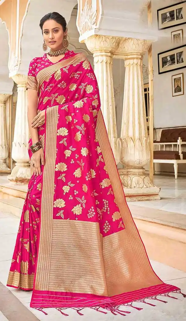 Pink Color Silk Weaving Work Traditional Party Wear Saree -136118308