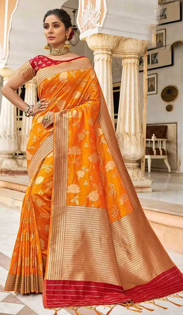 Yellow Color Silk Weaving Work Traditional Party Wear Saree -136118312