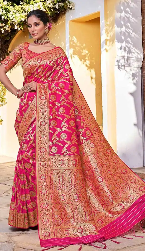 Rani Pink Color Silk Weaving Work Traditional Party Wear Saree -136118315