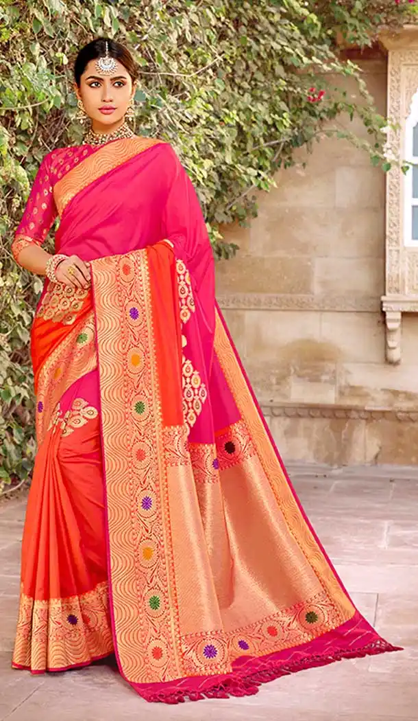 Pink Red Color Silk Weaving Work Traditional Wear Designer Saree Blouse -137118327