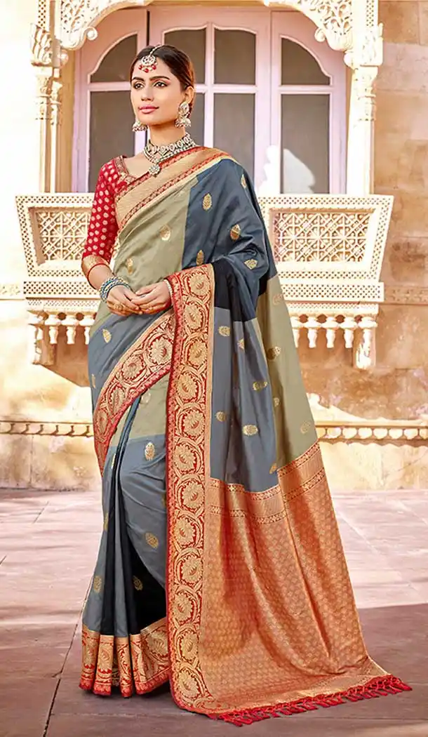 Multi Color Silk Weaving Work Traditional Wear Designer Saree Blouse -137118329