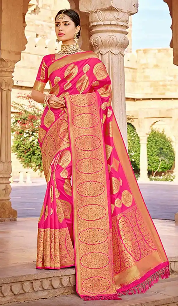 Pink Color Silk Weaving Work Traditional Wear Designer Saree Blouse -137118330