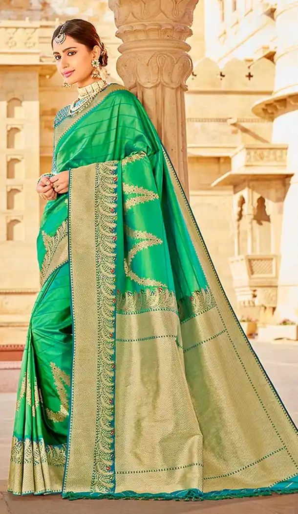 Green Color Silk Weaving Work Traditional Wear Designer Saree Blouse -137118331
