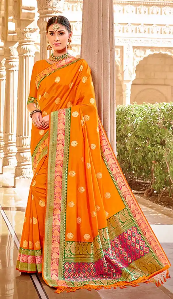 Musterd Color Silk Weaving Work Traditional Wear Designer Saree Blouse -137118332