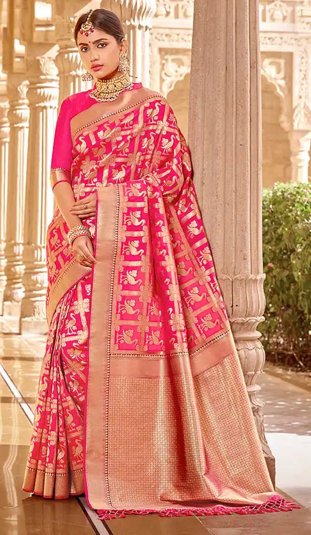 Rani Pink Color Silk Weaving Work Traditional Wear Designer Saree Blouse -137118334