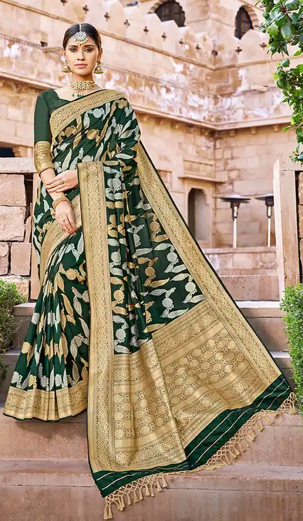 Green Color Silk Weaving Work Traditional Wear Designer Saree Blouse -137118335