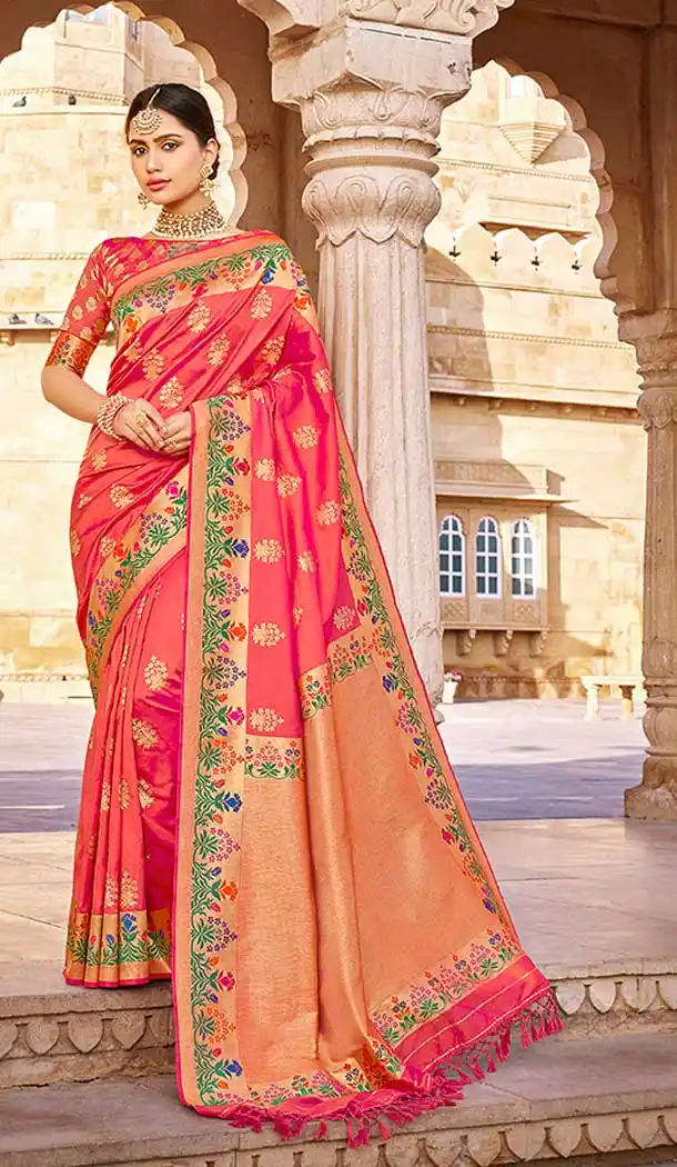 Two Tone Pink Color Silk Weaving Work Traditional Wear Designer Saree Blouse -137118336
